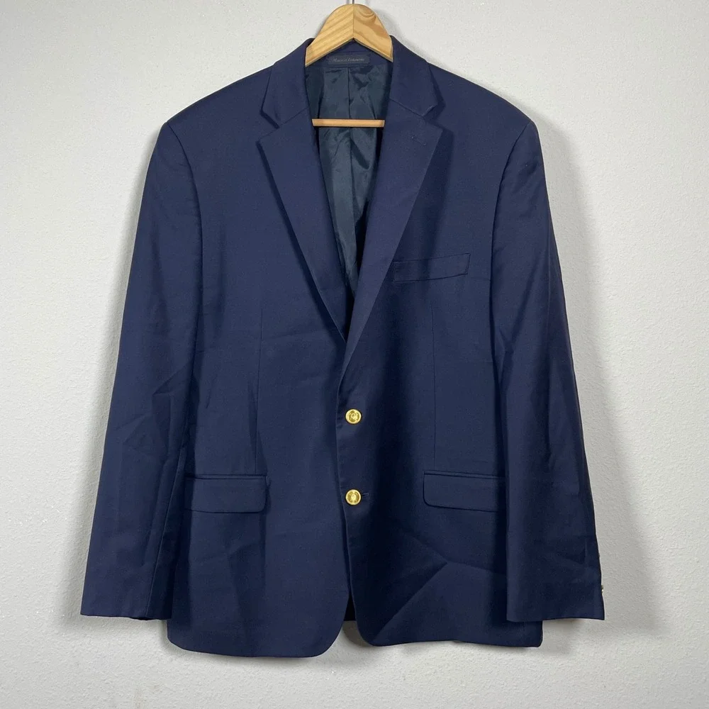 Ralph Lauren Blazer Mens 44R Navy Blue Classic Collegiate Gold Crest Buttons